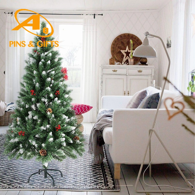 1.8m 6FT Prelit PVC Wholesale Artificial Leaves Giant Christmas Tree with LED Lights Custom 5FT 7FT Flocked PE Pine Outdoor Xmas White Green Navidad