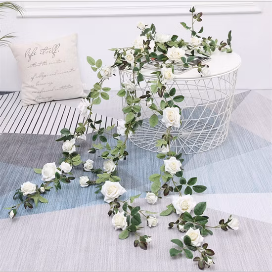 Flor Artificial de Seda Rosa Rattan 95cm Rosa Vinha para Decoração de Parede